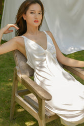 Jocelyn Open Back Bow-Tie Front Silk Slip Dress